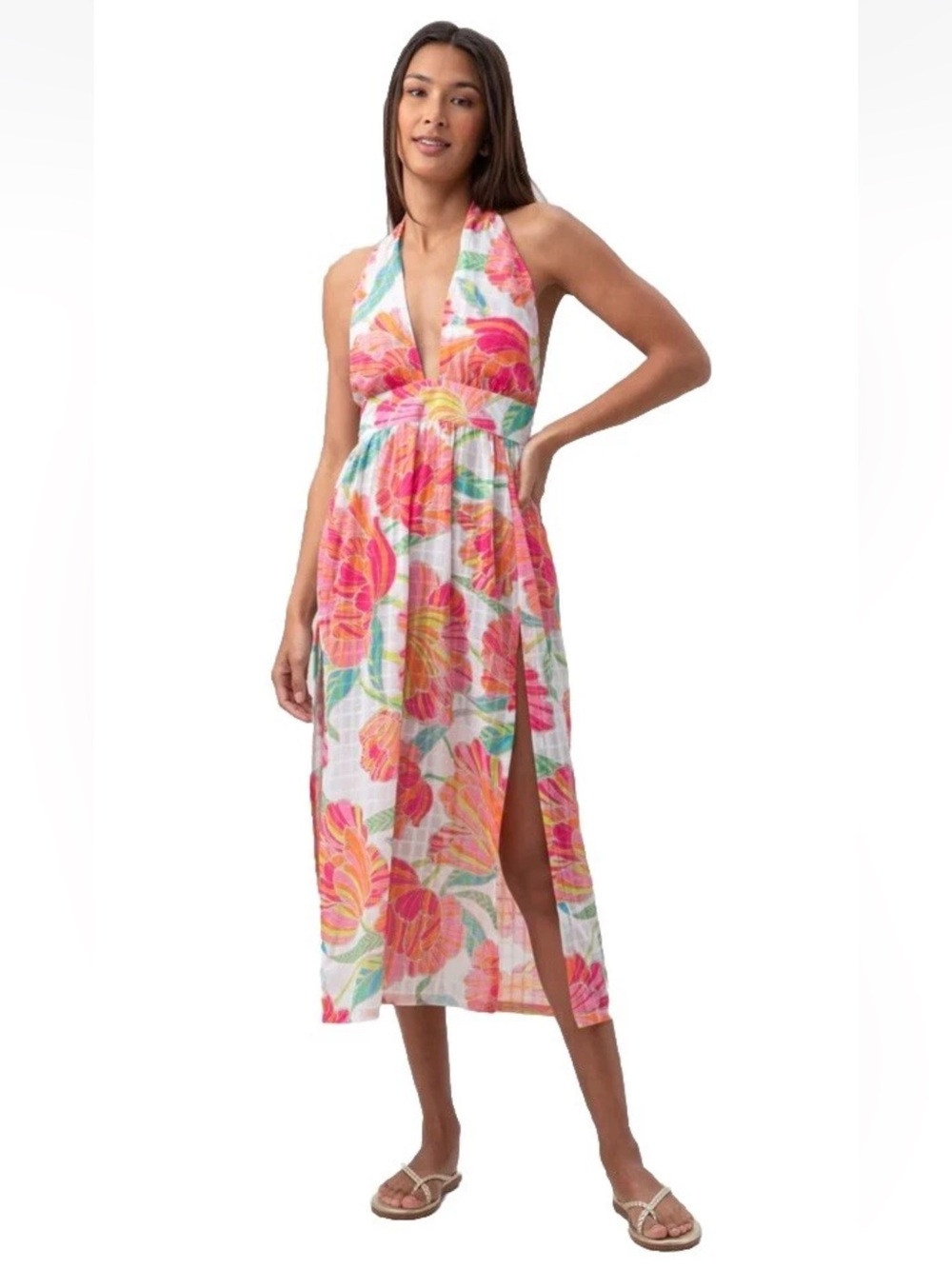 Trina Turk Poppy Floral Print High Neck Midi Dress Swim Cover Up Size Large NWT - Picture 1 of 14